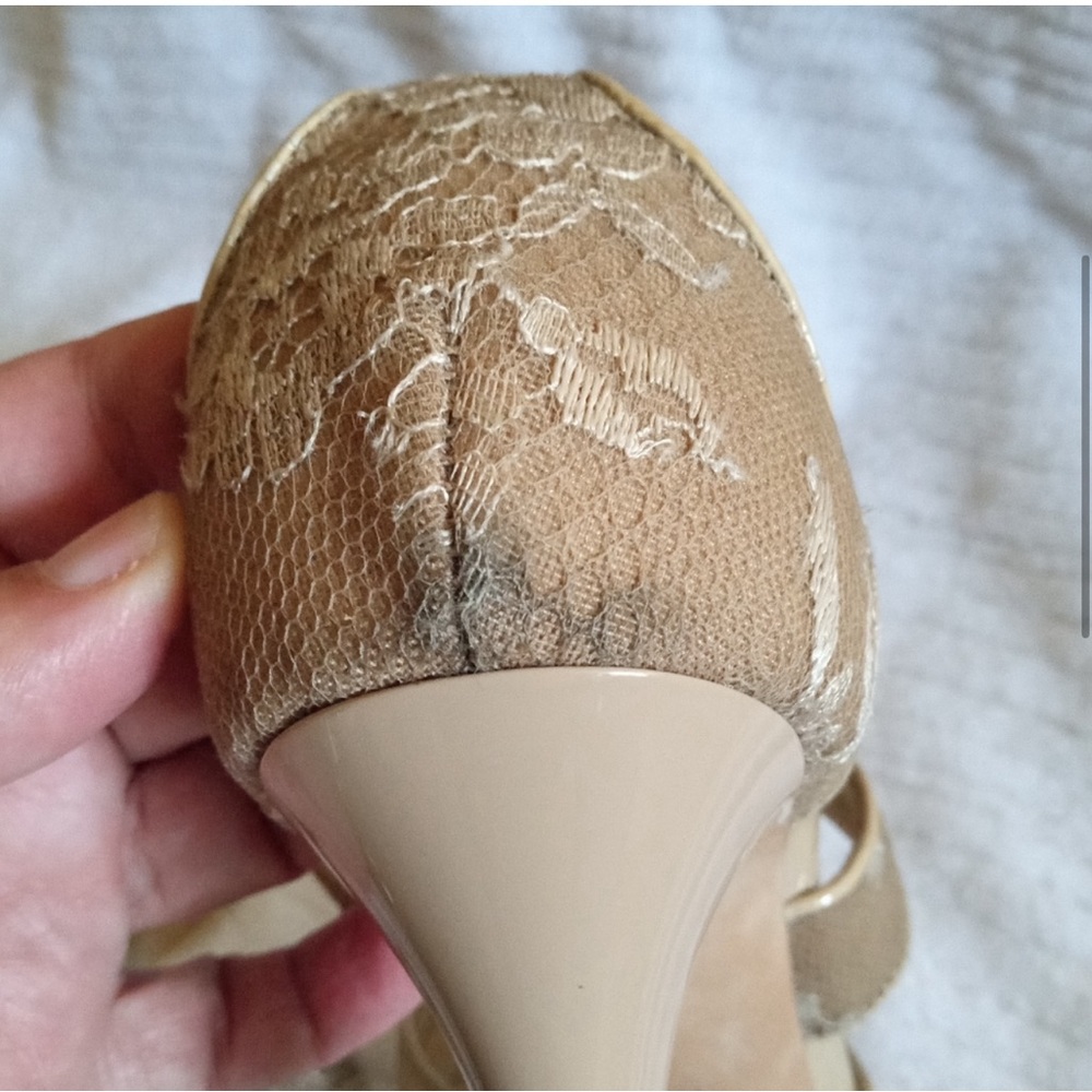 Jimmy Choo Gold Lace Strappy Platform Heels - Picture 6 of 12